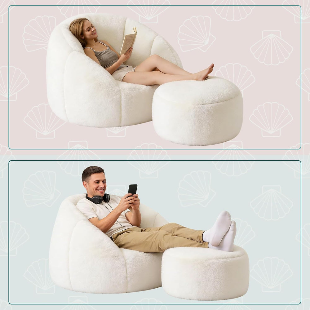 Oversized Bean Bag Chair with Footstool for Adults, Giant Fuzzy Accent Readin...