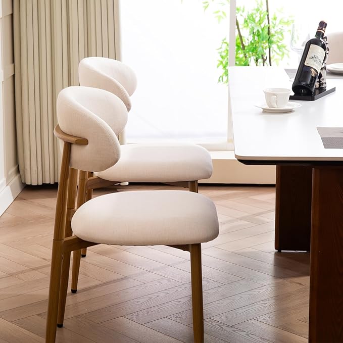 UVV Dining Chairs Set of 8, Metal Kitchen Chairs with Modern Fabric Upholstered for Dining Room, Beige