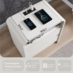 25" Tall Modern Nightstand Set of 2, 23.6'' Wide Wood Bedside Table w/2 Storage Drawers, Charging Station, Mid Century End Table for Bedroom, Living Room,Curved Profile Design, Antique White