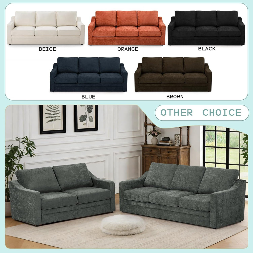 83” Chenille 3 Seats Sofa w/Comfortable Back Cushions, Grey | Modern Couch w/Deep Seat Space, Upholstered 8 Seater Sofa w/High Resiliency Foam for Living Room