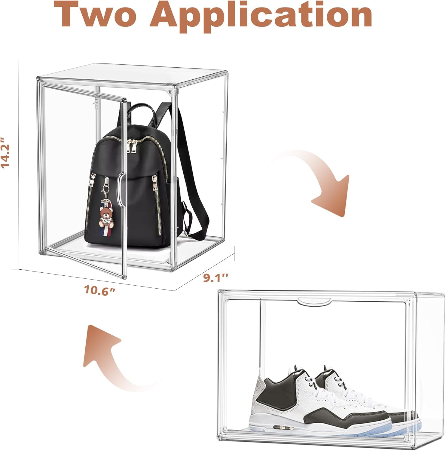 10 Pack X-Large Acrylic Shoe Box Size 14, Clear 14.1'' x 8.9'' x 10.6'' Closet Handbag Organizer Transparent Sneaker Acrylic Display Case for Shoes, Figurines Collection, Multipurpose Storage Bins