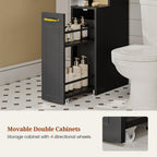 Over The Toilet Storage Cabinet with Pulley Small Bathroom Storage Cabinet, Space Saver W/Adjustable Shelf & Open Shelf for Bathroom, Restroom, Laundry (Black)