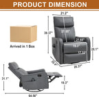 Manual Swivel Rocker Recliner Chair for Adults, Overstuffed Reclining Glider Chair for Nursing with Vibration Massage & Heat, Living Room Rocking Recliner 2-Stage backrest, Faux Leather Gray
