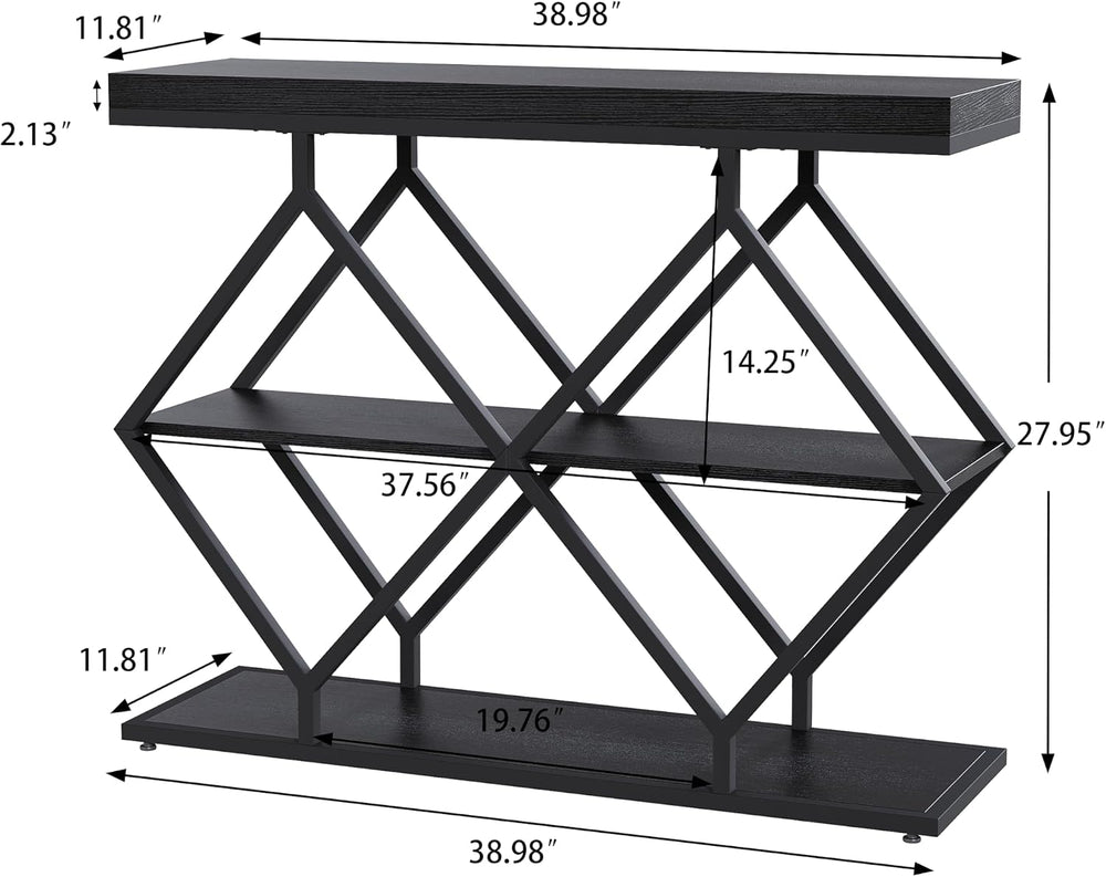 Garvee 3 Tier Console Table with Open Wood Shelves,39" Industrial Entryw...