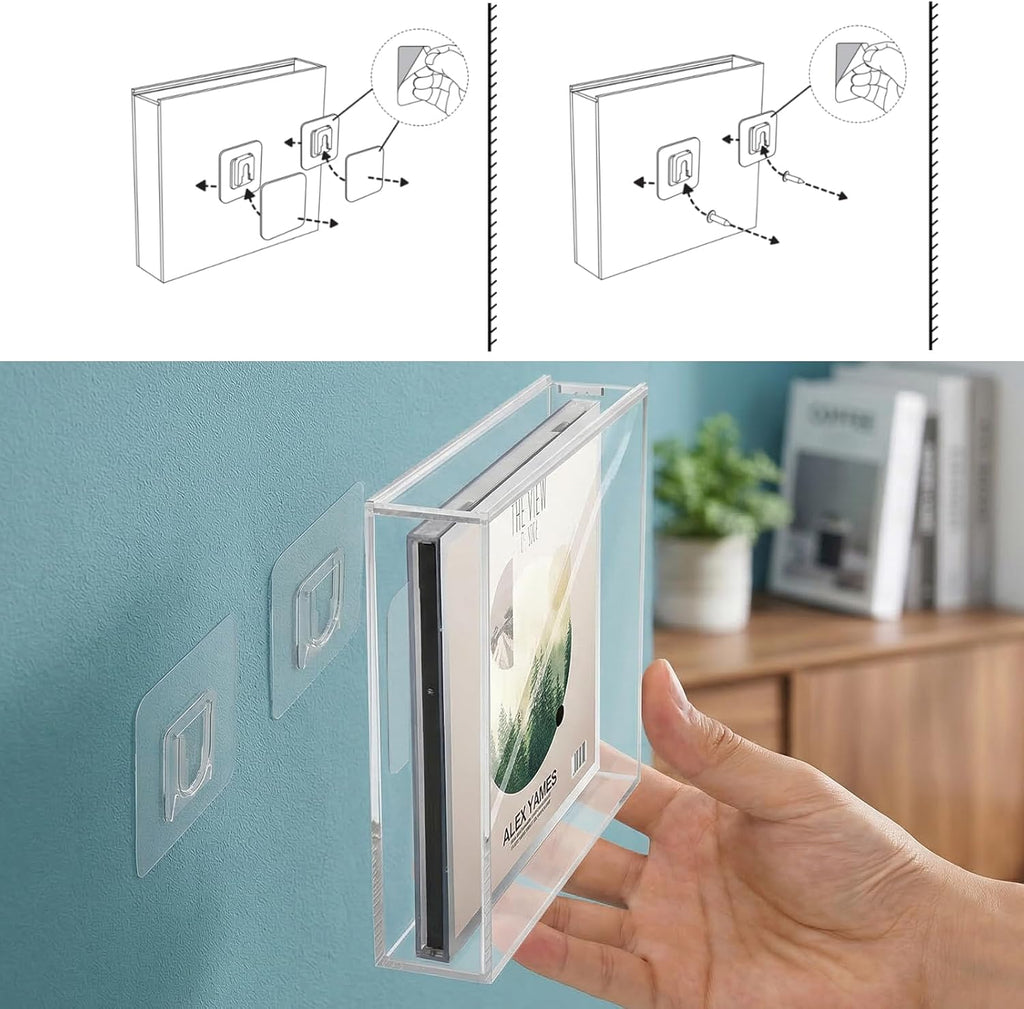 CD Jewel Case Holder for Single and Chubby CD Box Wall Mount Protector Case Holder Display Frame Shelf-5.75X5X1.1 inches (Large)