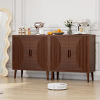 COSIEST Set of 2 30" Storage Sideboards with Doors, Accent Cabinets with Magnetic Push-to-Open Doors, Brown Line Pattern, Entryway Console for Living Room, Kitchen, Hallway