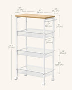 VASAGLE Slim Rolling Cart, 4-Tier Storage Cart, Narrow Cart with Handle, 8.7 Inches Deep, Metal Frame, for Kitchen, Dining Room, Living Room, Home Office, Oak Beige and Classic White ULRC033W09