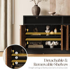 Fluted TV Stand with Power Outlet - 58" TV Stands for Living Room, Mid Century Entertainment Center with Storage Cabinets & Adjustable Shelf, LED Modern Media Console for TVs Up to 70", Black