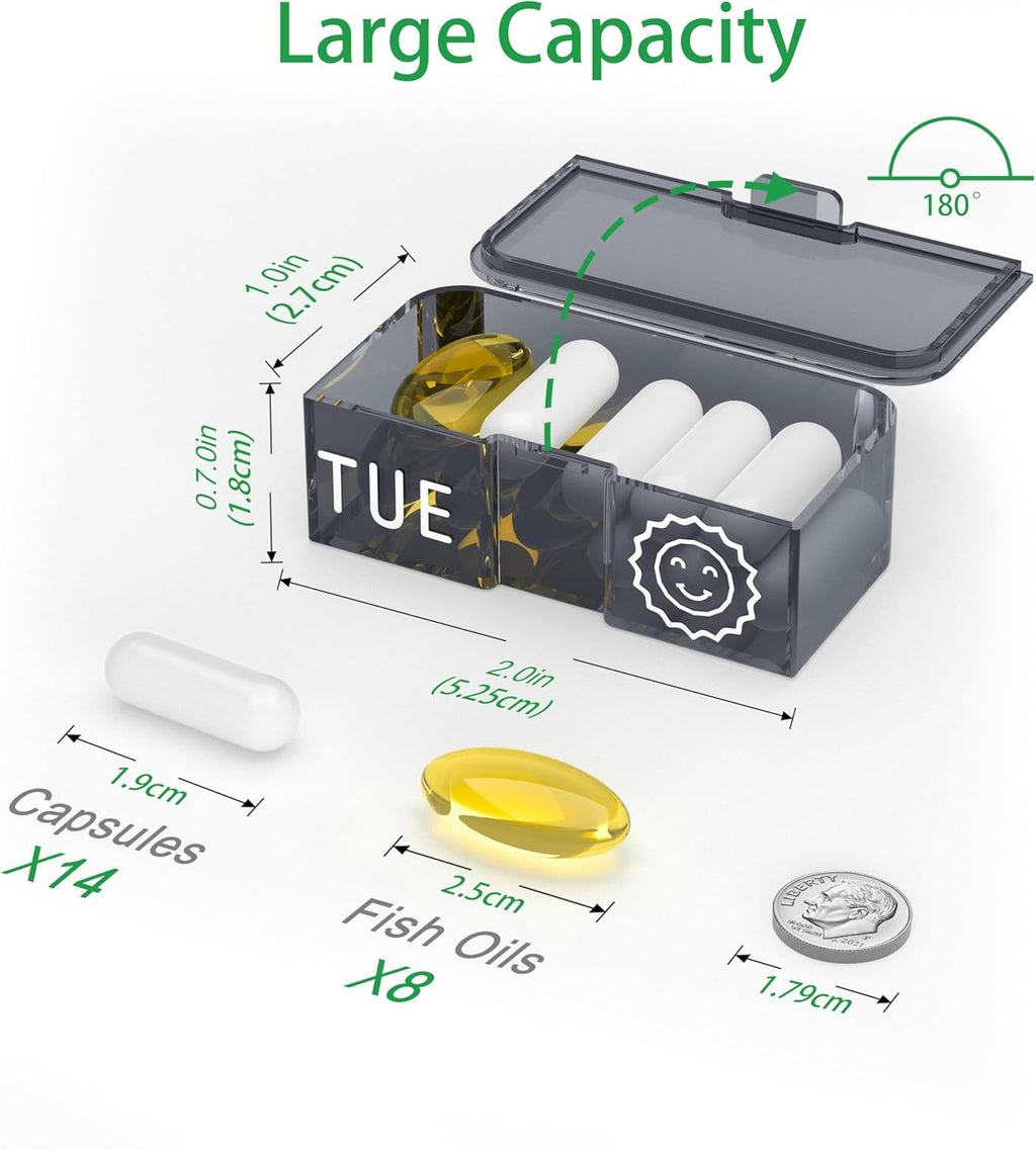 Weekly Pill Organizer 2 Times a Day, 7-Day Large Travel Pill Box 7 Day, Am Pm Twice Daily Pill Case with Removable Compartments, Weekly Vitamin Container for Medicine Supplement (Green)