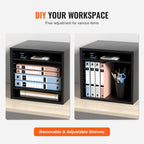 VEVOR Literature Organizers, 5 Compartments Office Mailbox with Adjustable Shelves, Wood Literature Sorter 13.9x12x13 inches for Office, Home, Classroom, Mailrooms Organization, EPA Certified, Black