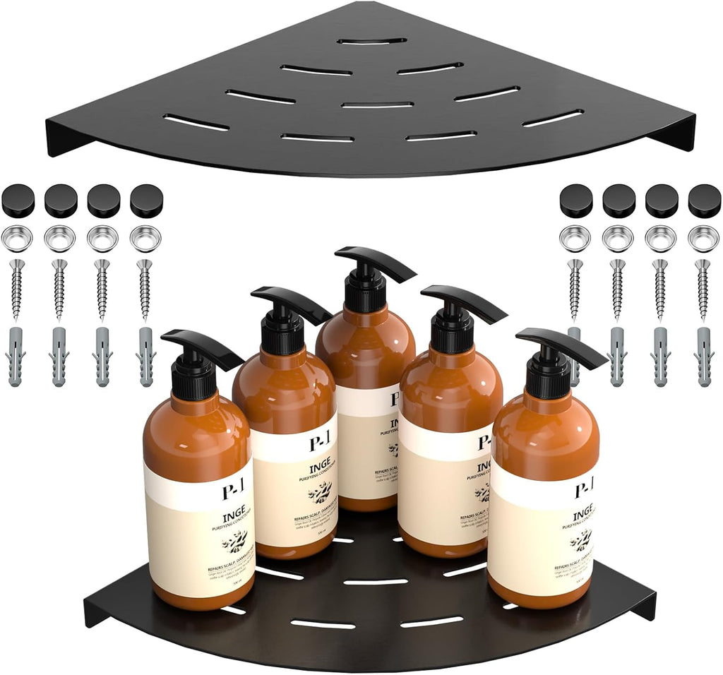 2 Pack Corner Shower Shelves Load Capacity 40 lbs 304 Stainless Steel Shower Corner Shelf Will not Rust 8in Shower Shelf for Inside Shower Matte Black Drilling Installation