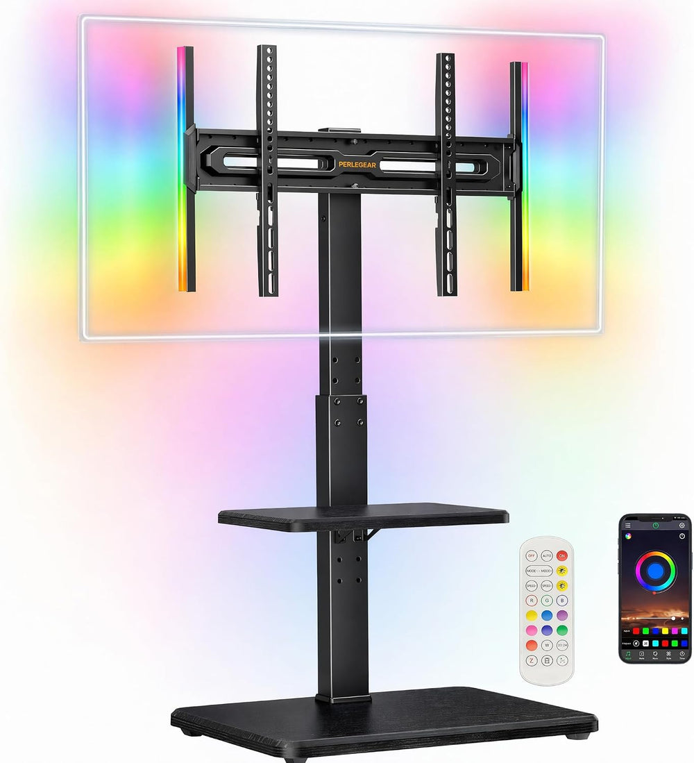 Perlegear Floor TV Stand with LED Lights for 32–75 inch TVs up to 110 lbs