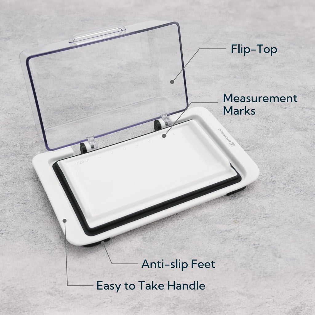 KITCHENDAO Airtight Flip-Top Butter Dish with Lid for Countertop and Refrigerator, Butter Keeper, Plastic Butter Holder Tray for 2 Sticks East Coast/West Coast/European Style/ Kerrygold Butter