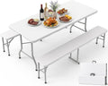Pureegg Folding Table and Chairs Set - Sturdy 6FT Folding Table with 2 Chairs, No Assembly Required, Portable Camping Table with Carry Handle for Dining, Party, White