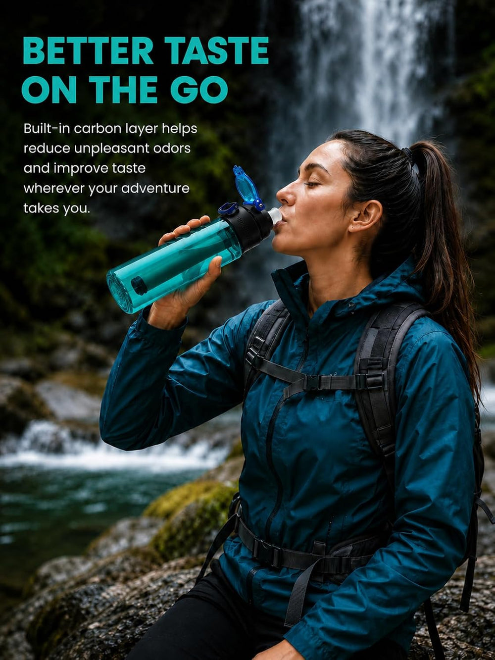22oz Water Filter Bottle, Portable Outdoor Filtered Water Bottle with Multi-L...