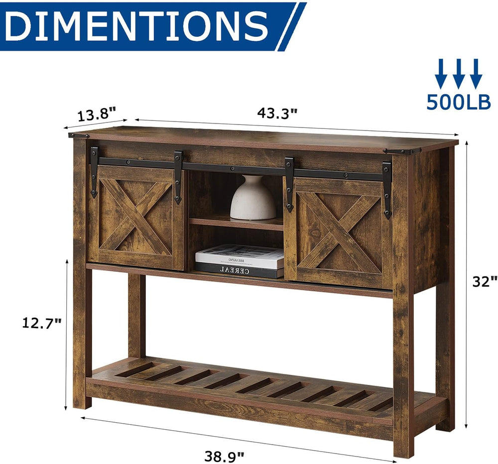 Brown Farmhouse Entryway Table, Rustic Hallway Table with Storage Shelf, Sofa...