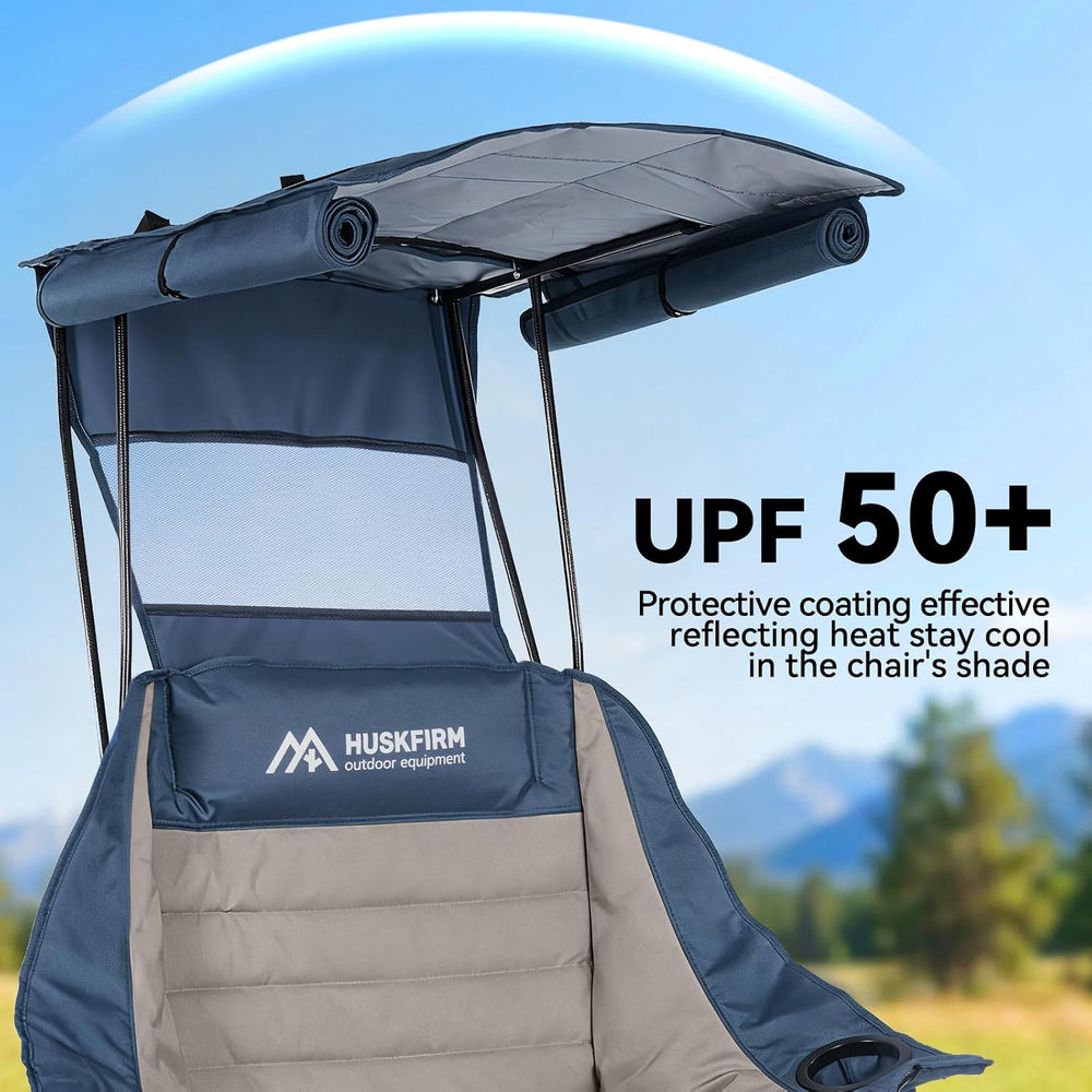 Huskfirm Camping Chair with Canopy Shade, Folding Oversized Beach Chair with ...