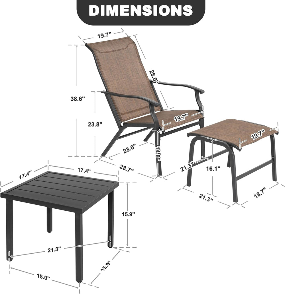 NUU GARDEN Patio Chaise Lounge Set of 3, 2 Textilene Patio Lounge Chairs with...