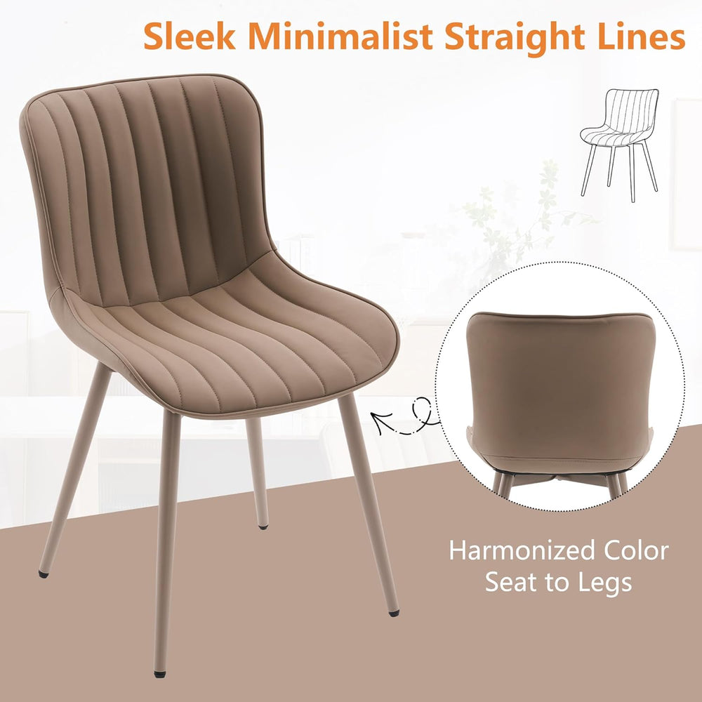 YOUNUOKE Mid-Century Modern Dining Chairs Set of 2, Khaki PU Leather Upholste...