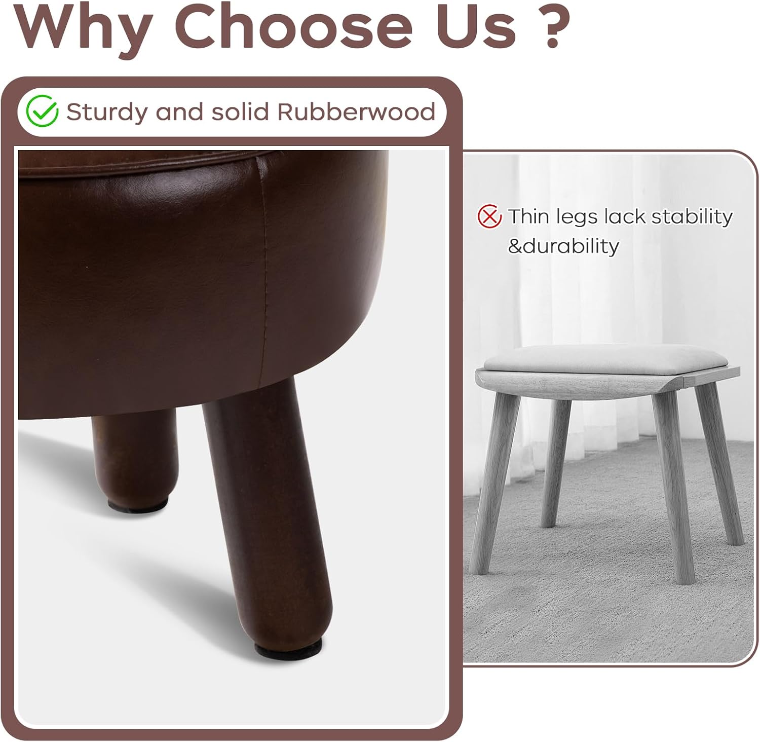 Small 13" Foot Stool Ottoman, Round Pouf Foot Rest, Faux Leather Footstool | Small Foot Stool with Rubber Legs Under Desk, Footrest for Couch, Living Room Bedroom Office, 13''L x 13''W x 10.2''H, Coffee