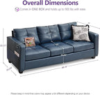 TYBOATLE 88" W Faux Leather Couch w/Side Pockets, Mid-Century Modern Tufted Comfy Leather Couches w/USB and Wider Arms, 3 Seater Sofa for Office, Apartment, Bedroom, Blue