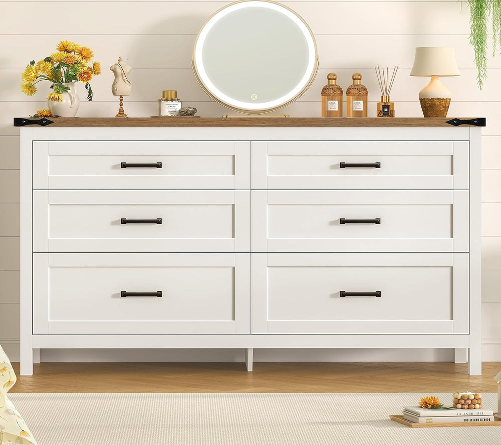 TEENFON 47.2" Dresser for Bedroom, White 6 Drawer Dresser with Metal Han...