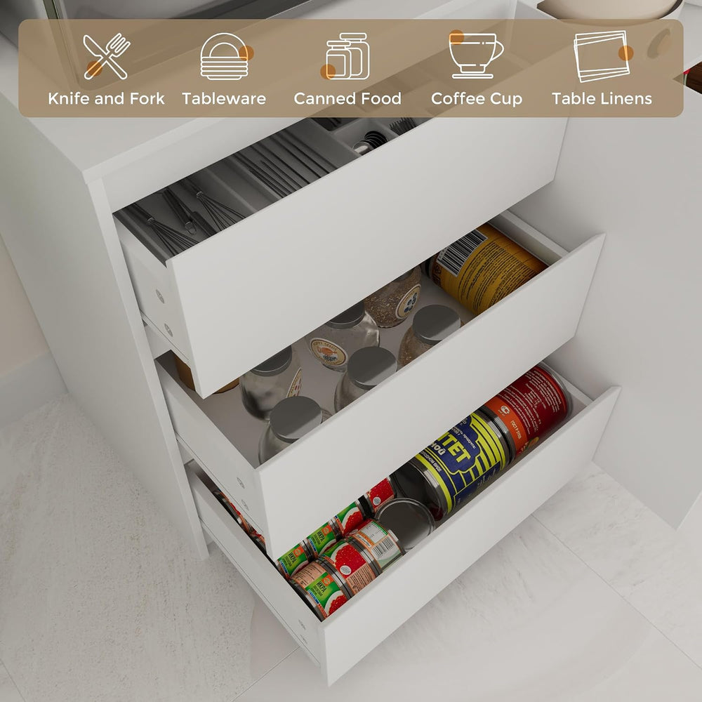 Bobve Large Kitchen Hutch Cabinet with Microwave Stand, Storage Cupboard Pant...