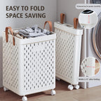 UAK Laundry Basket with Wheels, Collapsible Plastic Laundry Hamper with Handle, Foldable Laundry Basket Organizer for Laundry and Bathroom (Snow White, XXXL)