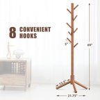Haddockway Wooden Coat Rack Stand with 8 Hooks New Zealand Pine 3 Adjustable Coat Standing Tree Easy Assembly for Coats, Hats, Scarves and Handbags for Entryway, Hallway, Bedroom, Office