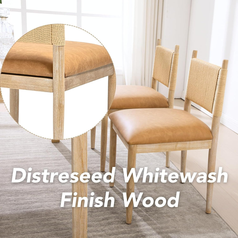 chairus Modern Coastal Woven Dining Chairs Set of 4, Brown Faux Leather