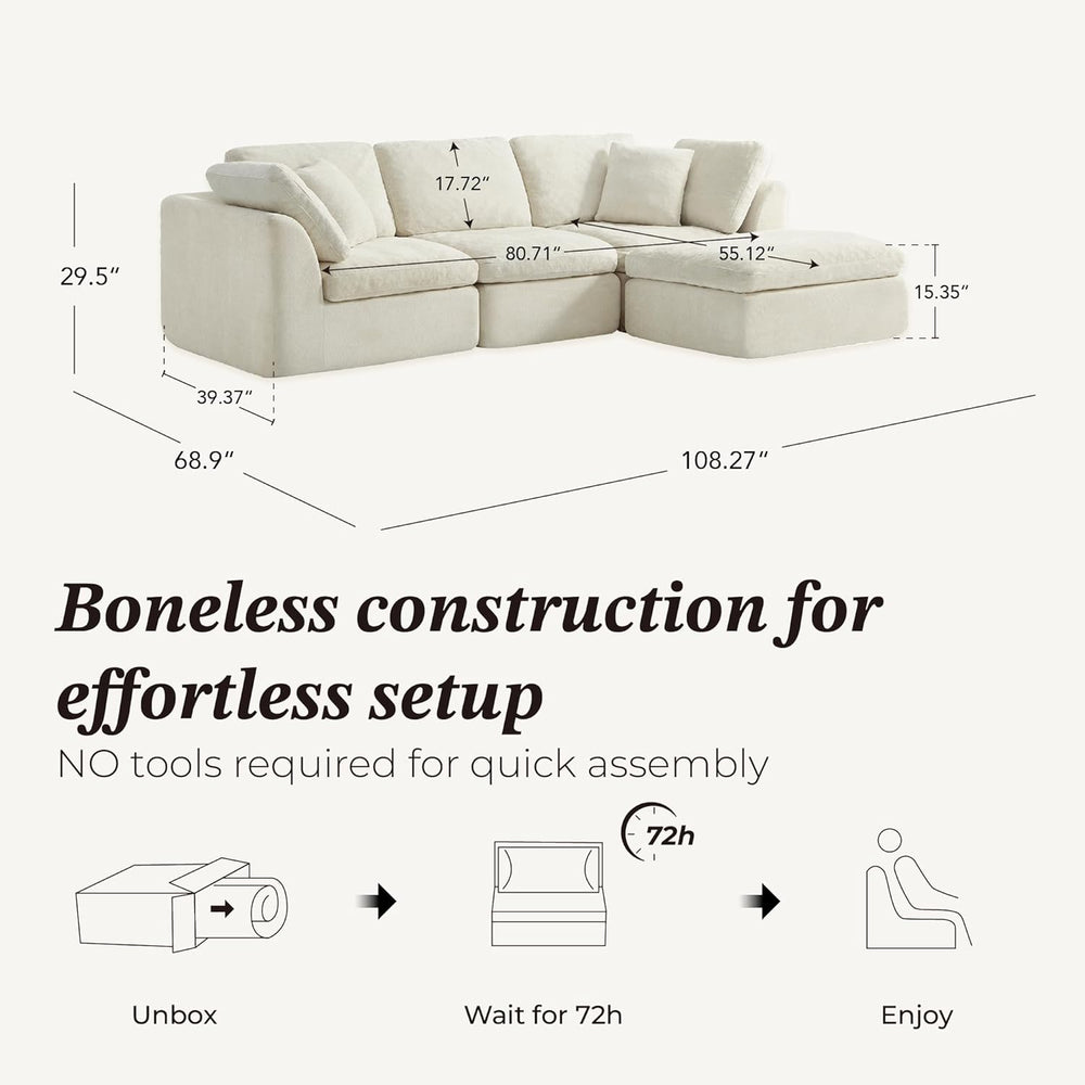 CHITA 108" Cloud Sectional Couches for Living Room, L-Shape Sofa with Ot...