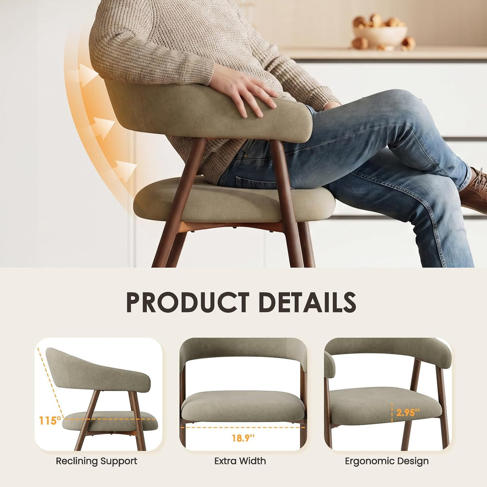 Upholstered Dining Chairs Set of 4, Comfy Curved Backrest & Armrest