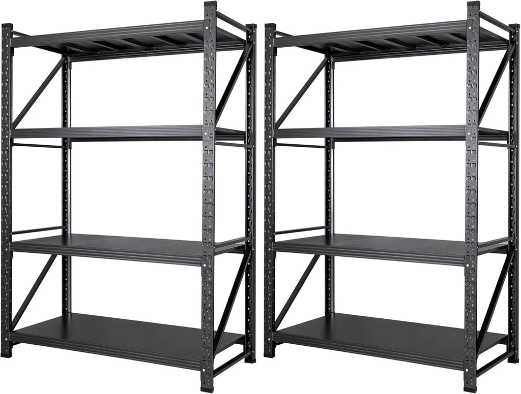 Set of 2 Storage Shelves, 48” Wide Heavy Duty Garage Shelving Units, 4 Tiers Rack Shelf, 24” Deep Steel Industrial Shelving, 3000LBS Adjustable Standing Shelf for Warehouse / Shop 48"W x 24"D x 70"H