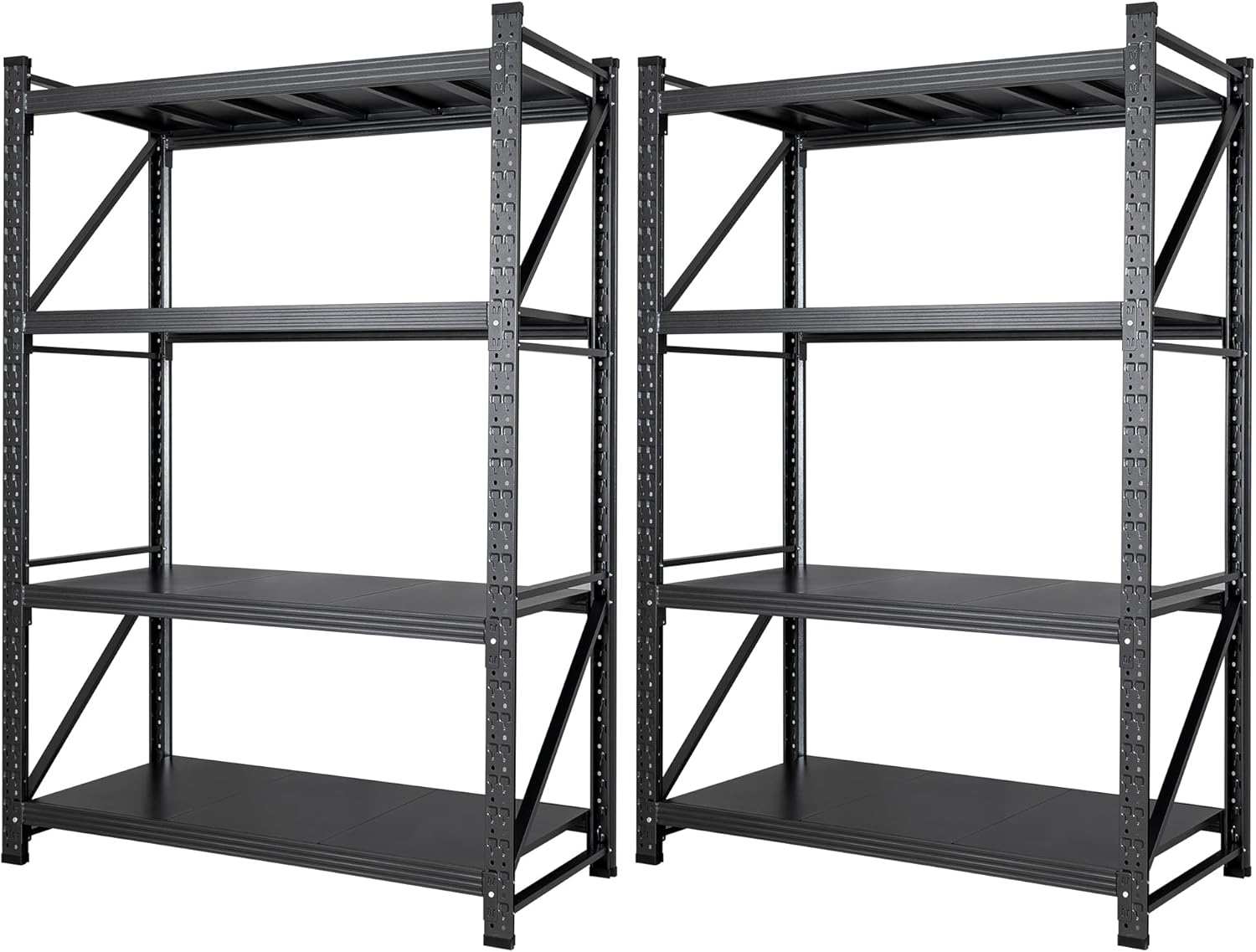 Set of 2 Storage Shelves, 48” Wide Heavy Duty Garage Shelving Units, 4 Tiers Rack Shelf, 24” Deep Steel Industrial Shelving, 3000LBS Adjustable Standing Shelf for Warehouse / Shop 48"W x 24"D x 70"H
