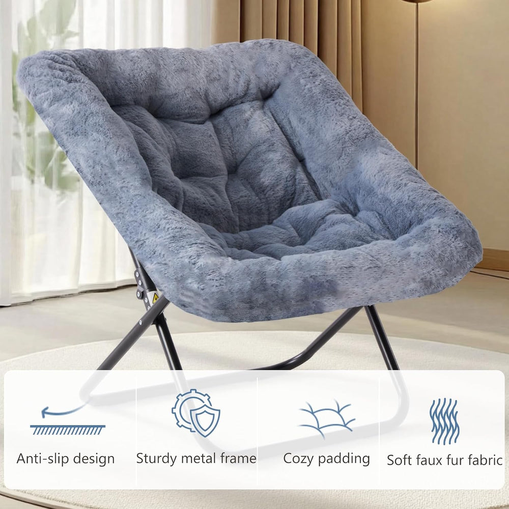 DUMOS Faux Fur Saucer Chair for Adults, Living Room Folding Lounge Chair | Co...