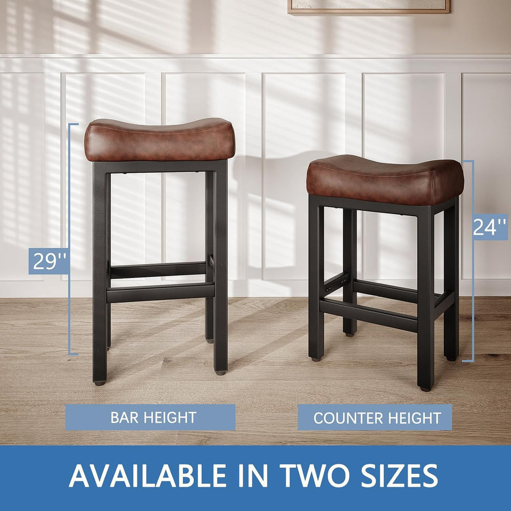 Raynesys 29 Inche Bonded Leather Counter Height Bar Stools Set of 2 Square | ...