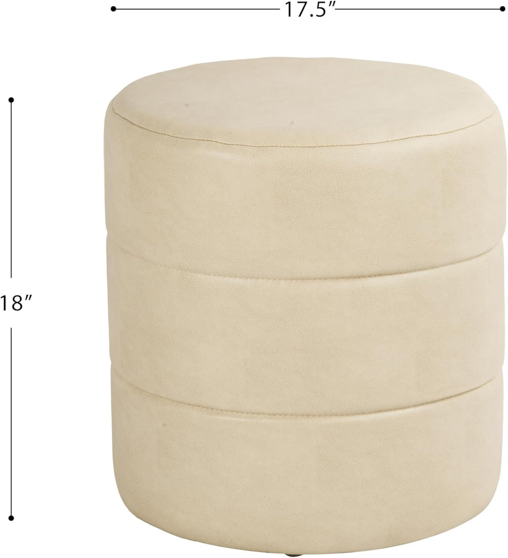 HomePop Upholstered Faux Leather Round Ottoman (No Lid, Seat Only) | HomePop Home Décor | Round Pouf Foot Rest – Cream Faux Leather