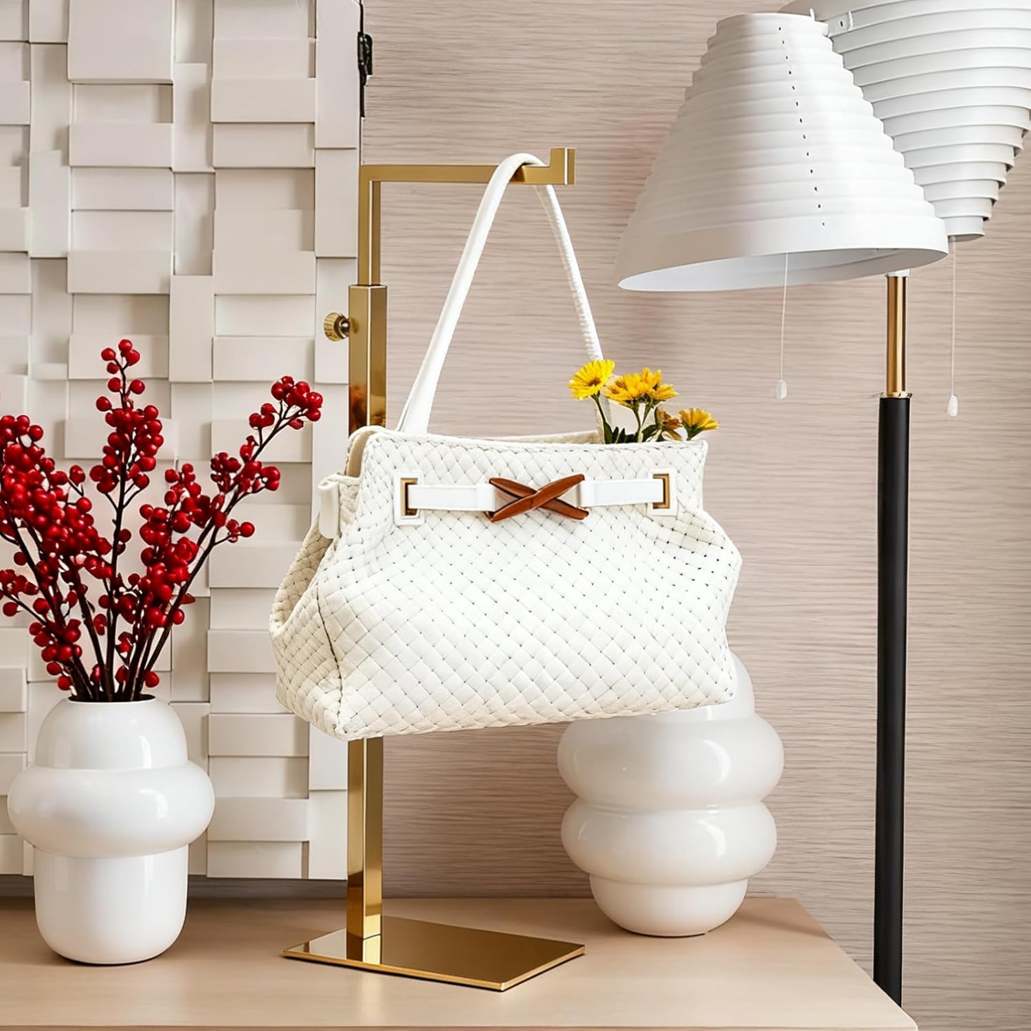 Gold Purse Display Stand, 2 Pack Handbag Display Stand Adjustable Height Stainless Steel Stability Non-slip Base, Large Bags Display Rack Luxury Purse Holder for Table Retail Closet