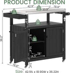 Weatherproof HIPS Outdoor Kitchen Island with Stainless Steel Top & Storage Cabinet, Movable Prep Table with Wheels for BBQ Food Prep, Outdoor Grill Cart for Parties, Black