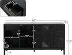 Merax Modern Geometric Accent Cabinet, Vertical Striped Design Sideboard Buffet with Two Drawers, Sliding Doors, Wood Veneer Top, Minimalist Storage Cabinet for Study, Entryway and Living Room, Black