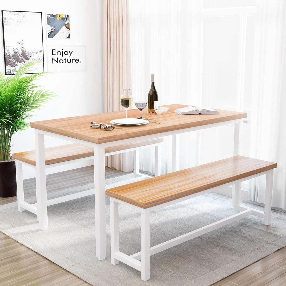 Recaceik Dining Table Set for 4 Kitchen Dining Room Set with 2 Dinner Benches...
