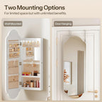 HOOBRO Jewelry Cabinet Wall/Door Mounted, LED Jewelry Organizer, Lockable | Jewelry Armoire, Hanging Jewelry Cabinet with Storage, Wide Full Length Mirror, 4.1 x 16.5 x 42.5 Inches, White