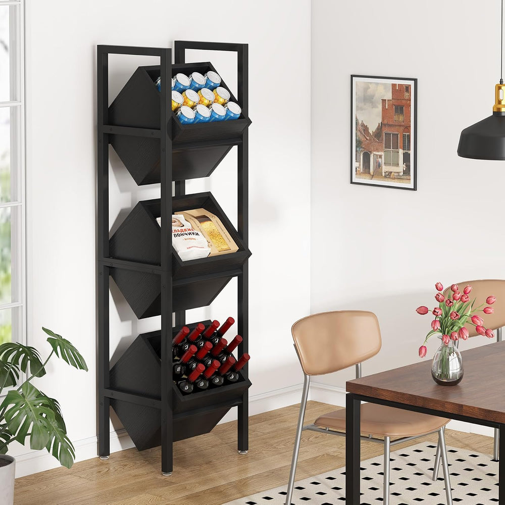 Tribesigns Wine Rack Freestanding Floor, 3 Tier Wooden Wine Storage Stand, Wo...