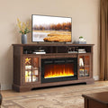 70" TV Stand with Electric Fireplace, Modern Entertainment Center for TVs Up to 80 Inches, Farmhouse Media Console with Storage Cabinets & Doors for Living Room, Brown and Black