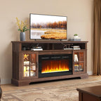 70" TV Stand with Electric Fireplace, Modern Entertainment Center for TVs Up to 80 Inches, Farmhouse Media Console with Storage Cabinets & Doors for Living Room, Brown and Black