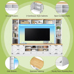94.5" Wall Unit Entertainment Center with Doors, Farmhouse TV Stand with Bookshelves, Storage Cabinet, Fits TVs up to 78", Large Media Console with LED Light and Power Outlet, for Living Room