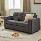 TYBOATLE 65" Small Couches for Bedroom, Mid-Century Modern Tufted Comfy Loveseat w/USB Charging Ports and Wide Arms, 2 Seater Office Small Sofa for Dorm, Apartment, Grey