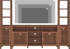 Farmhouse TV Stand for 70 inch TVs, Entertainment Center with Bookshelves - 4 Door Media Console with Adjustable Shelves, Storage Cabinet for Living Room Bedroom Home Theater, Rustic Brown