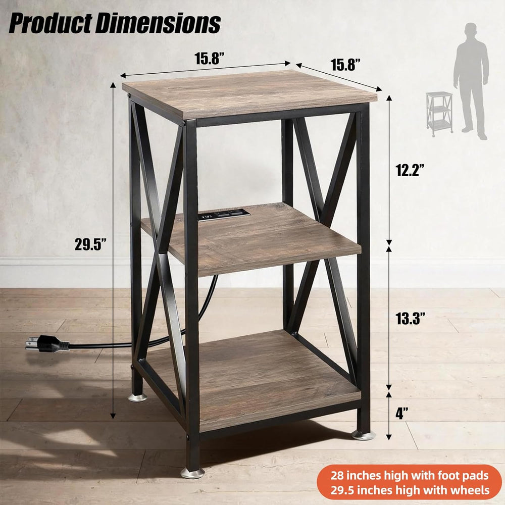 End Tables Living Room Set of 2, Square End Table with Charging Station, 16&q...
