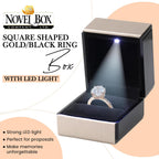 Novel Box Square Shaped Gold Ring Box With LED Light 2.25X2X2.5 Inches - Jewelry Ring Case Best for Jewelry Displays - Gift Boxes for Mother's Day, Engagement, Anniversary & more Happy Occasions